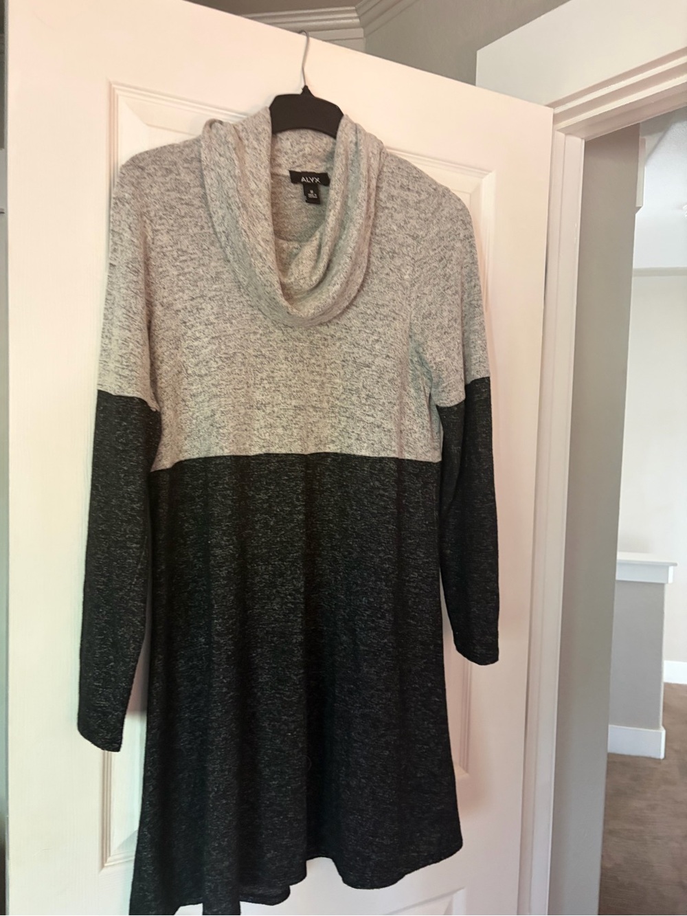 Alyx Two-Tone Cowl Neck Sweater Tunic in Light and Dark Gray